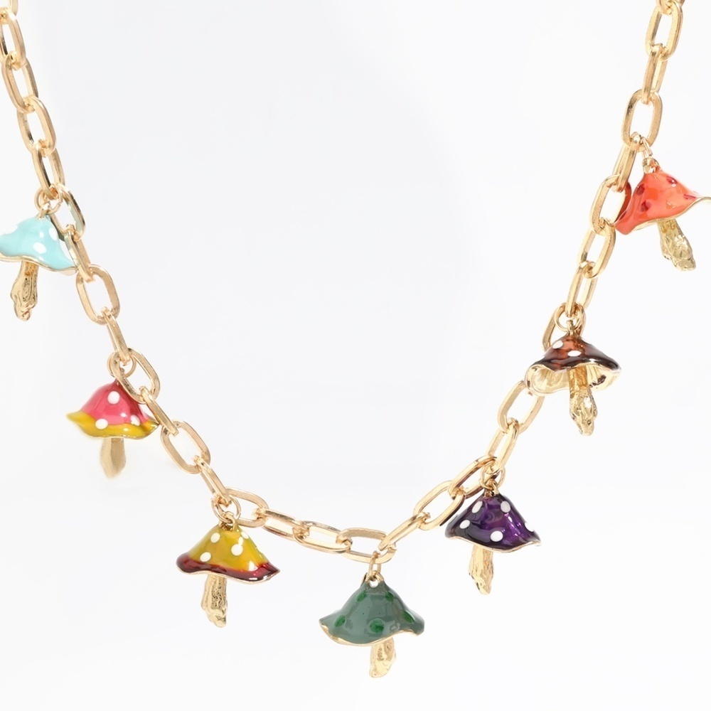 Goldtone Multi Colored Mushroom Necklace